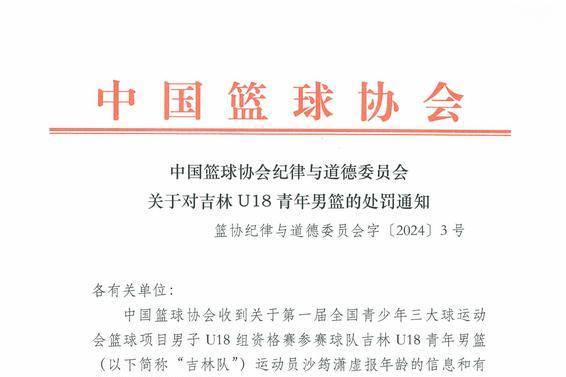 虚报年龄+消极比赛 吉林与浙江18男篮遭处罚